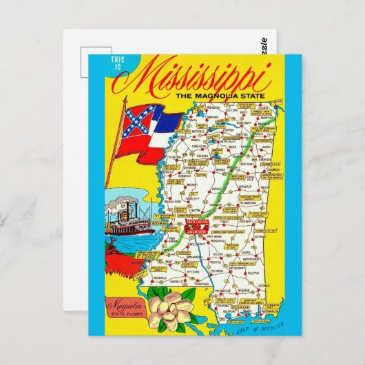 ミシシッピ州ヴィンテージマップポストカード ポストカード (正面/裏面)