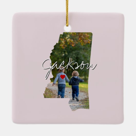 ミシシッピ州写真の挿入と町の名前 セラミックオーナメント (裏面)