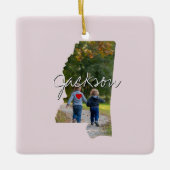 ミシシッピ州写真の挿入と町の名前 セラミックオーナメント (正面)