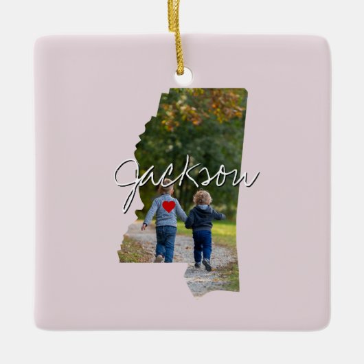 ミシシッピ州写真の挿入と町の名前 セラミックオーナメント (正面)