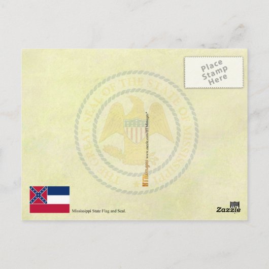 ミシシッピ州旗とシール ポストカード (裏面)