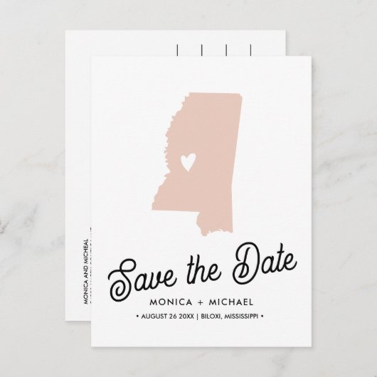 ミシシッピ州目的地の結婚式の任意の色 案内ポストカード (正面/裏面)