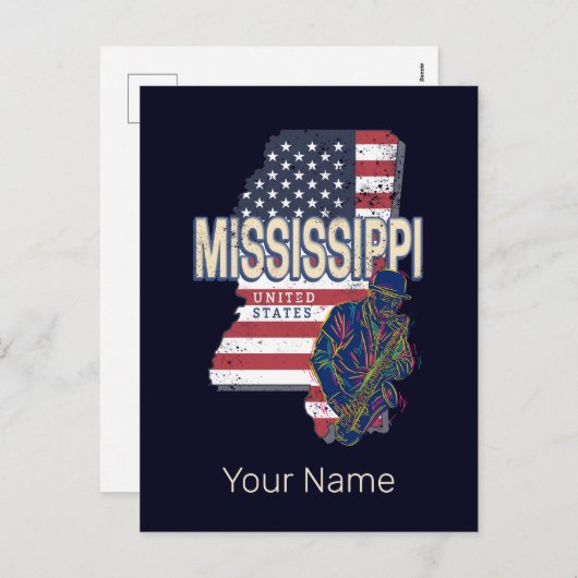 ミシシッピ州統一された州地図ヴィンテージUSA シーズンポストカード (正面/裏面)