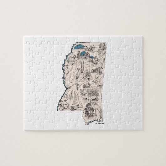 ミシシッピ州輪郭形状のヴィンテージ写真マップ ジグソーパズル (横)