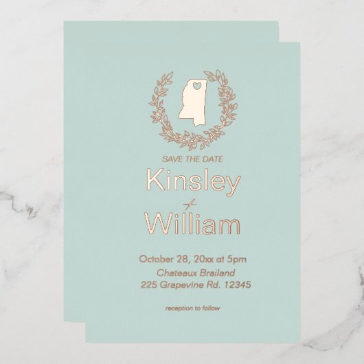 ミシシッピ州 デスティネーション ウェディング 箔招待状 (正面/裏面)