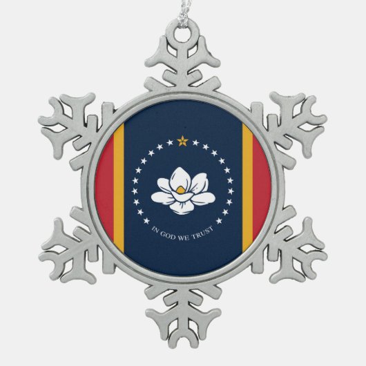 ミシシッピ新国旗統一されたアメリカ州等 スノーフレークピューターオーナメント (正面)