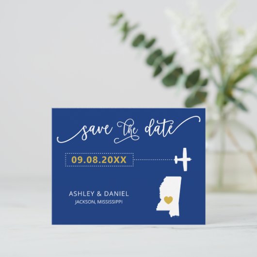 ミシシッピ結婚式の日付マップのポストカードを保存 ポストカード (スタンド正面)