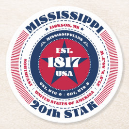 ミシシッピ赤白青タイポグラフィ ラウンドペーパーコースター