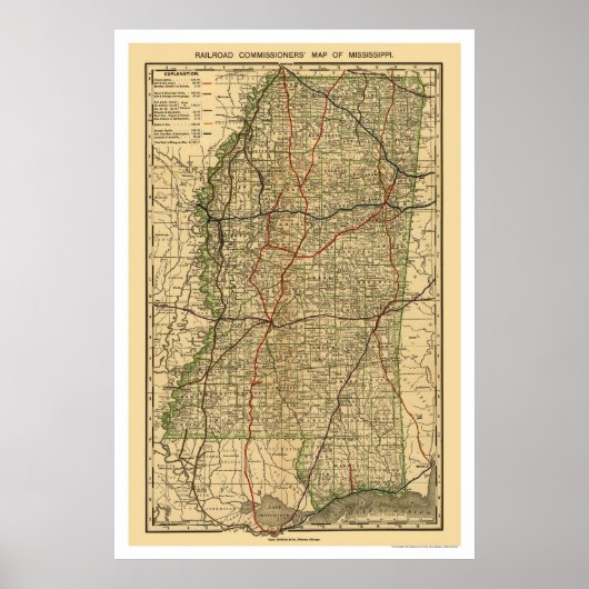 ミシシッピ鉄道地図1888 ポスター (正面)
