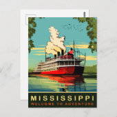 ミシシッピ、スチームボートクルーザー、ヴィンテージ旅行 ポストカード (正面/裏面)