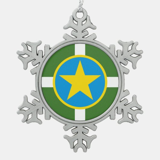 ミシシッピ・スノーフレーク・プー・ジャクソン市旗 スノーフレークピューターオーナメント (正面)