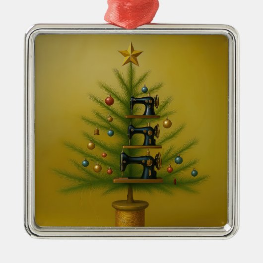 ミシンがクリスマスツリーに変身！ハッピークラフトクリスマス メタルオーナメント (正面)