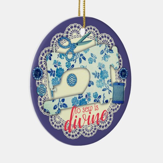 ミシンのヴィンテージの花のクリスマスのオーナメント セラミックオーナメント (右)