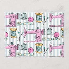 ミシン - ピンクの手芸縫い ポストカード