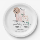ミスからミセスへのトラベル ピンク スーツケース ブライダル シャワー ペーパープレート (正面)