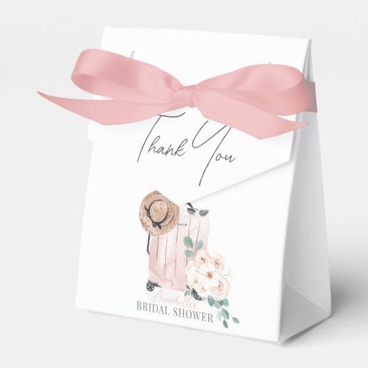 ミスからミセスへのピンクのスーツケース ブライダルシャワーパーティー フェイバーボックス (正面サイド)