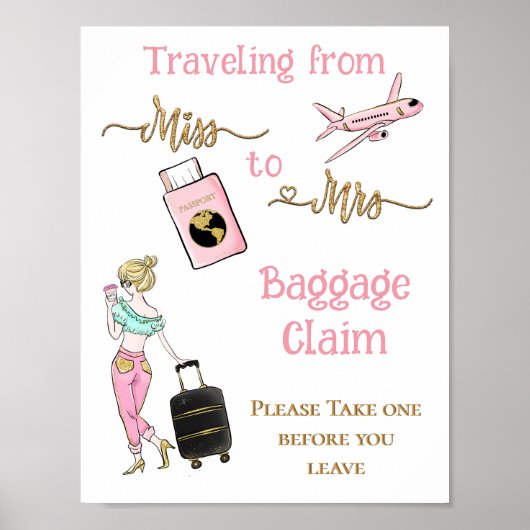ミスからミセスへのブライダルシャワーの旅のお守りサイン ポスター (正面)
