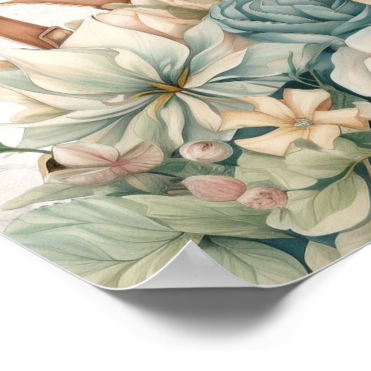 ミスからミセスへのヴィンテージ フラワー ブライダル シャワー ポスター (角)