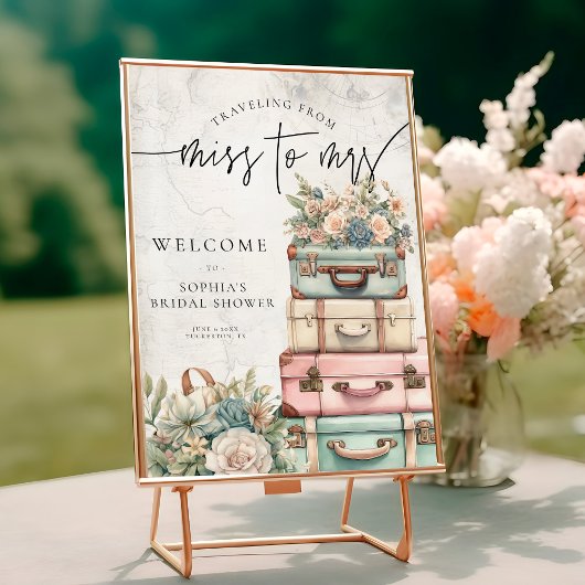 ミスからミセスへのヴィンテージ フラワー ブライダル シャワー ポスター