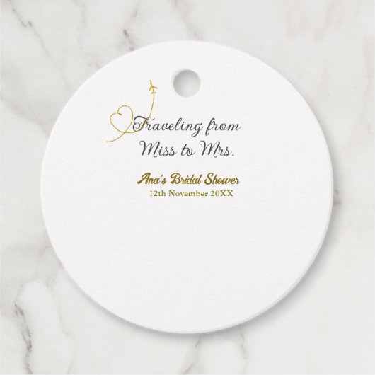 ミスからミセスへの名前を追加する ブライダルシャワー フェイバータグ (正面)