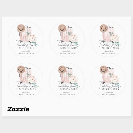 ミスからミセスへの旅 ピンクのスーツケース ブライダルシャワー ラウンドシール (シート)