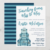ミスからミセスへの旅 ブルー ラゲッジ ブライダル 招待状 (正面/裏面)
