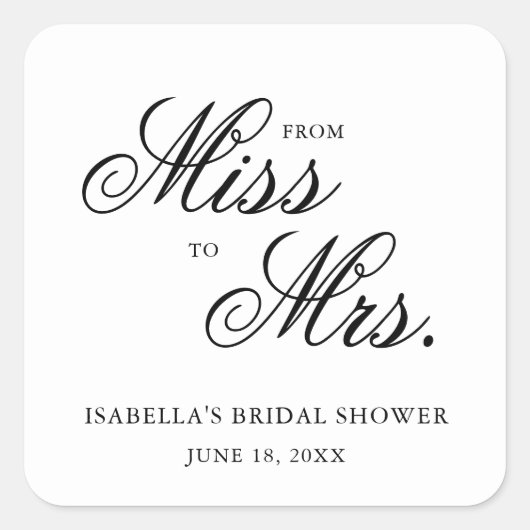 ミスからミセスへ エレガントなカリグラフィーブライダルシャワーのお favors スクエアシール (正面)