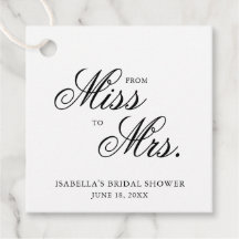 ミスからミセスへ エレガントなカリグラフィーブライダルシャワーのタグ