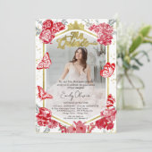 ミスコインセ・フォト招待状　バイリンガル　赤　花 招待状 (スタンド正面)