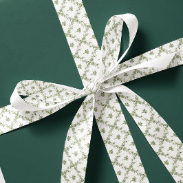 ミスタルトーフローラルパターンフェスティバルクリスマスホリデー サテンリボン