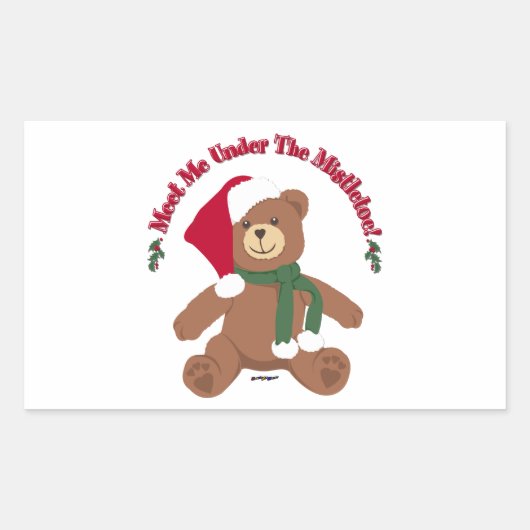 ミスタントウの下で会え!クリスマステディベア 長方形シール (正面)