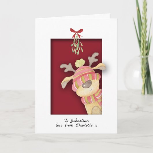 ミスタントクリスマスを飾ったかわいいトナカイ カード (正面)