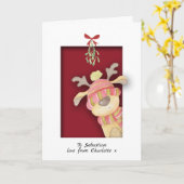 ミスタントクリスマスを飾ったかわいいトナカイ カード (黄色い花)