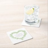 ミスタントラインのアートグリーン冬の結婚式カスタム スクエアペーパーコースター (インサイチュ)