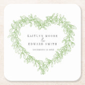 ミスタントラインのアートグリーン冬の結婚式カスタム スクエアペーパーコースター (正面)