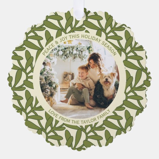 ミスタントーの写真と文字のパーソナライズされたクリスマス オーナメントカード (正面)