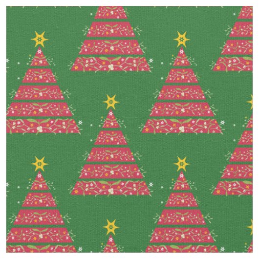 ミスタントーの生地を持つ赤いクリスマスツリー ファブリック (クローズアップ)
