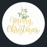ミスタントーエレガント金ゴールドスクリプトMerry Christmas ラウンドシール<br><div class="desc">シックなかわいらし金ゴールドスクリプつるト上の水の色のミスタントーは、これらの休日のステッカー上のメリーのクリスマスのタイポグラフィエレガントメリー。Thisisnomeによる設計©</div>