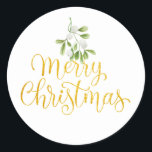 ミスタントーエレガント金ゴールドスクリプトMerry Christmas ラウンドシール<br><div class="desc">シックなかわいらし金ゴールドスクリプつるト上の水の色のミスタントーは、これらの休日のステッカー上のメリーのクリスマスのタイポグラフィエレガントメリー。Thisisnomeによる設計©</div>