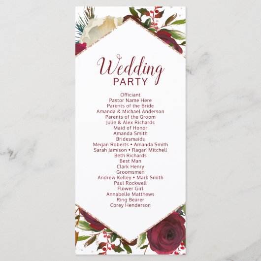 ミスタントーマナーウォーターカラーウィンターウェディングセレモニー プログラム (裏面)