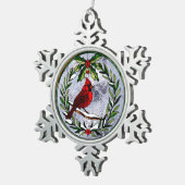 ミスタントーリースステンドグラスの外観の(鳥)ショウジョウコウカンチョウ スノーフレークピューターオーナメント (右)