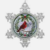 ミスタントーリースステンドグラスの外観の(鳥)ショウジョウコウカンチョウ スノーフレークピューターオーナメント (正面)