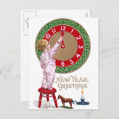 ミスタントー時計と幼児の新年の挨拶 シーズンポストカード (正面/裏面)