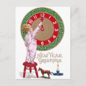ミスタントー時計と幼児の新年の挨拶 シーズンポストカード (正面)
