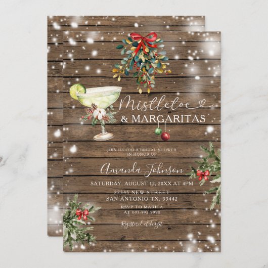 ミスタントー&マーガリタウッドクリスマスブライダルシャワー 招待状 (正面/裏面)