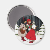 ミスタントー・ヴィンテージクリスマスを持つ3人の女の子 マグネット (正面/裏面)