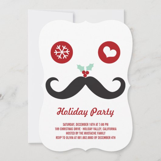 ミスターお洒落ムスタヒーおもしろいホリデーパーティー招待状 招待状 (正面)
