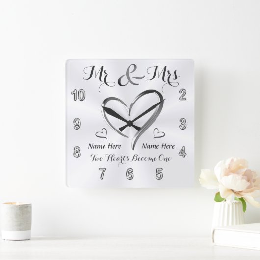 ミスターとミセス婚約ギフト、カスタムウェディングクロック スクエア壁時計 (ホーム)