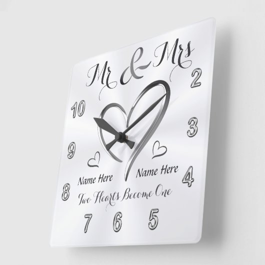 ミスターとミセス婚約ギフト、カスタムウェディングクロック スクエア壁時計 (傾斜)
