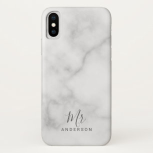 ミスターとミセス 白エレガント大理石スクリモダンプト iPhone X ケース